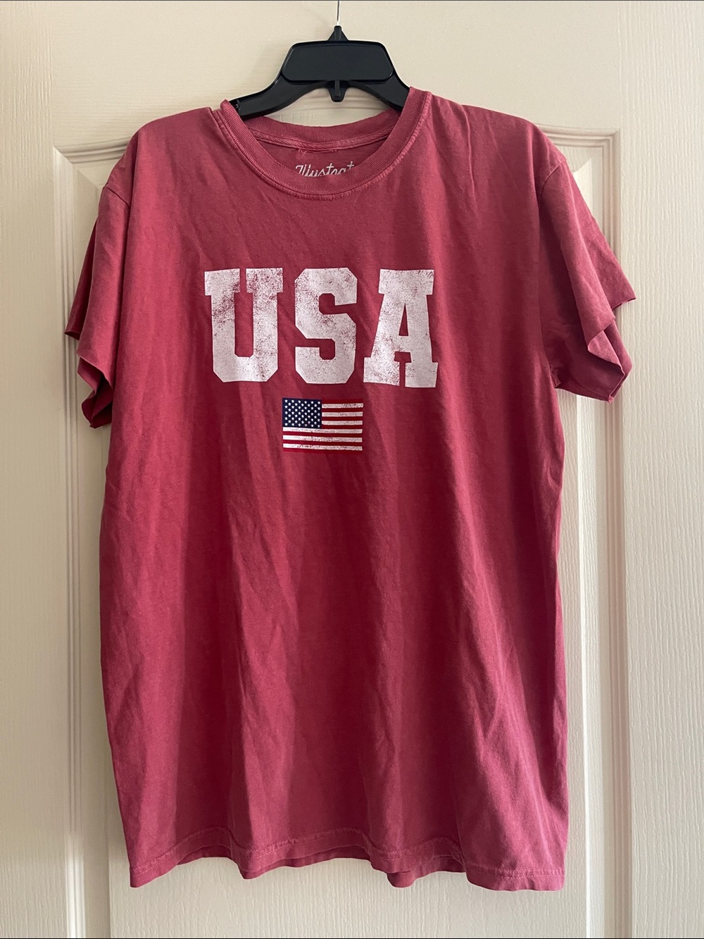 USA Graphic Tee in Faded Red/Fusia